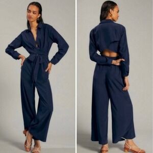 By Anthropologie Maeve Cora Cut-Out Navy Jumpsuit Size 6 Boho $158